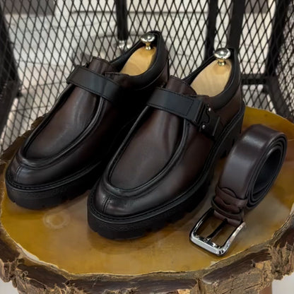 Brown Adjustable Buckle Shoes