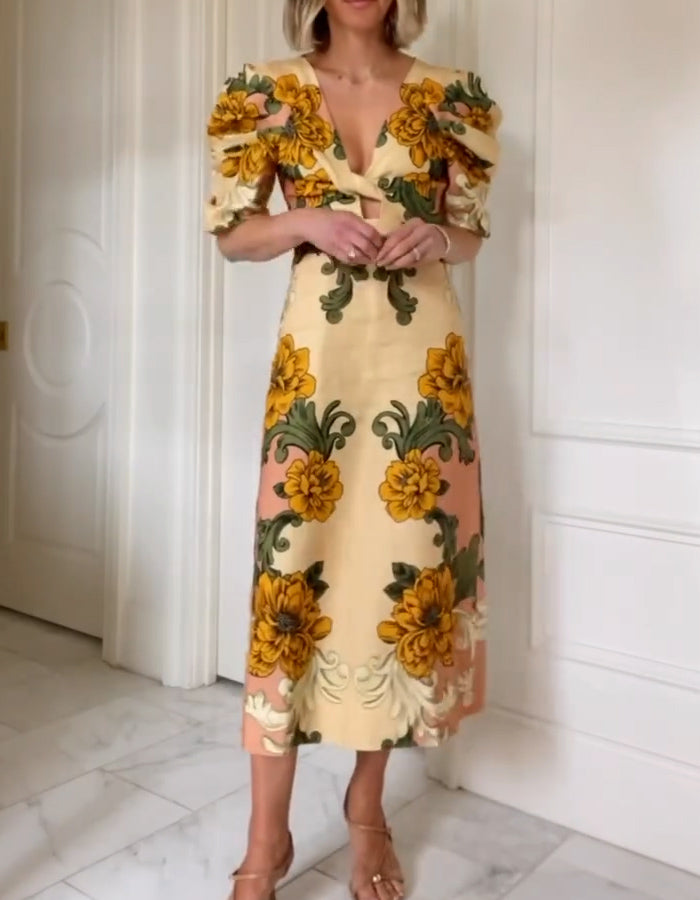 Floral Puff-Sleeves Dress