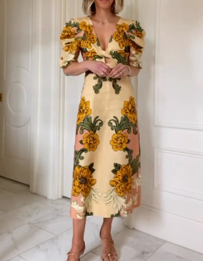 Floral Puff-Sleeves Dress