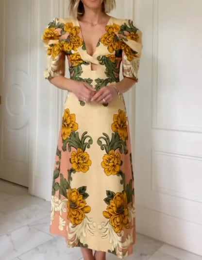 Floral Puff-Sleeves Dress