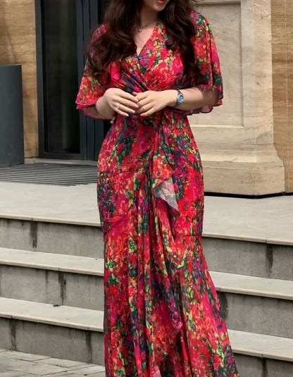 Red Flower Casual Dress