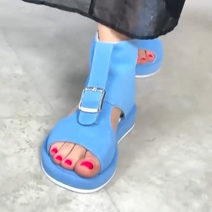 Solid-Color Buckle Sandals