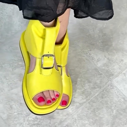 Solid-Color Buckle Sandals