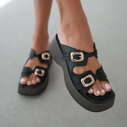 Buckle Wedge Slippers