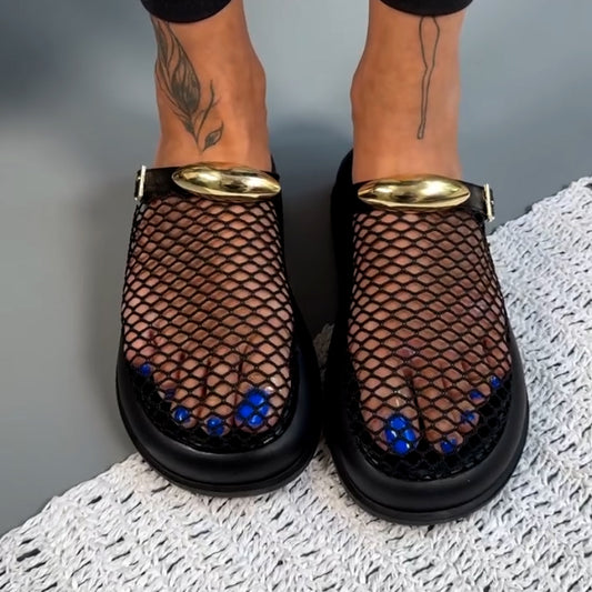 Black Mesh Slippers