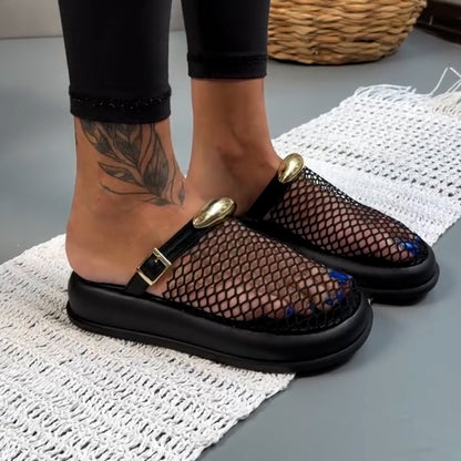 Black Mesh Slippers
