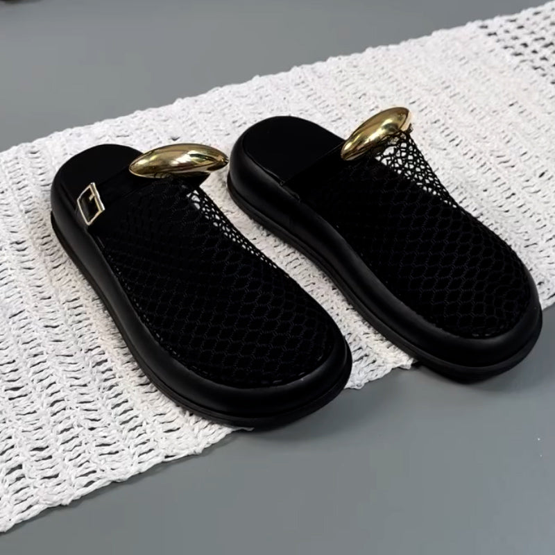 Black Mesh Slippers