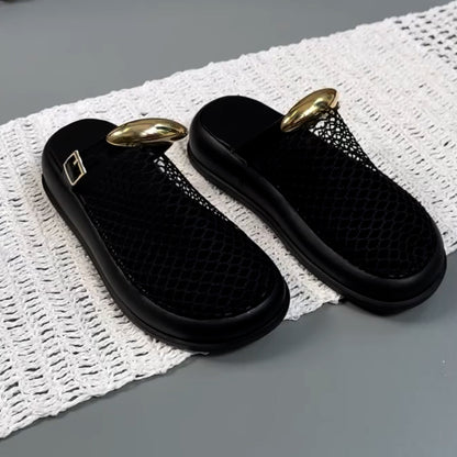 Black Mesh Slippers