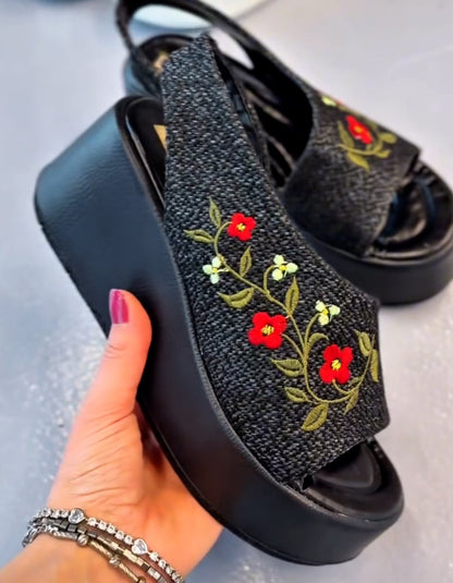 Embroidered Chunky Sandals