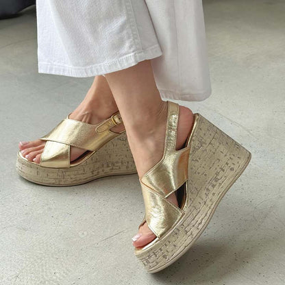 Gold Wedge Casual Sandals