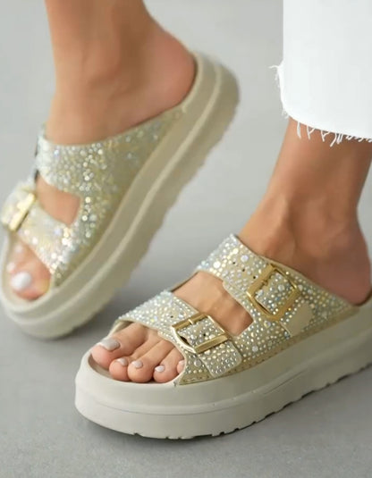 Shiny Buckle Slippers