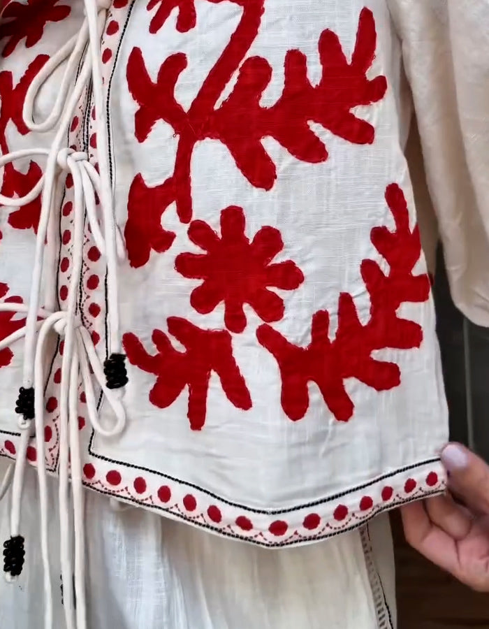 Red Embroidery Casual Suits