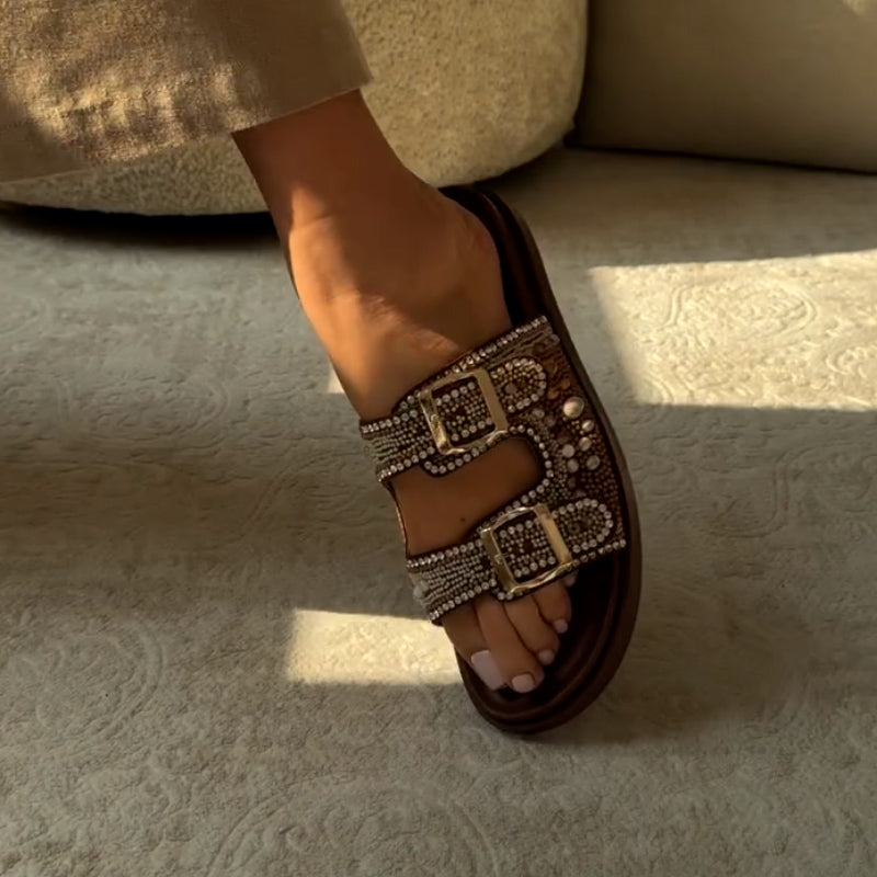 Crystal Buckle Slippers