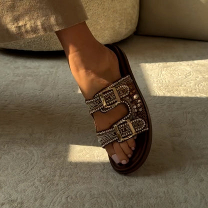 Crystal Buckle Slippers