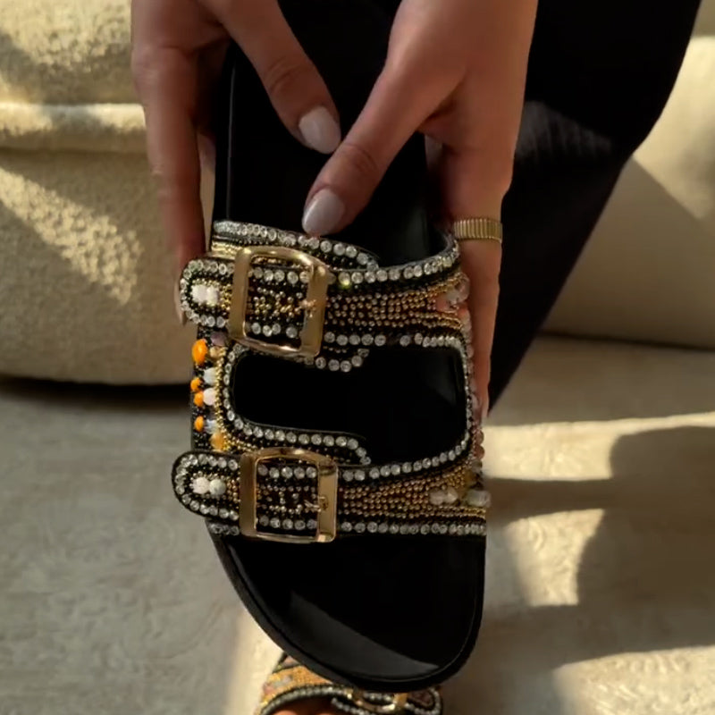 Crystal Buckle Slippers