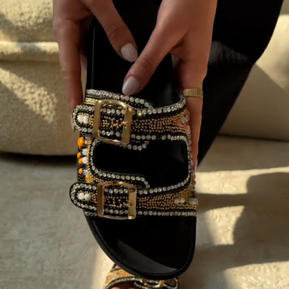 Crystal Buckle Slippers