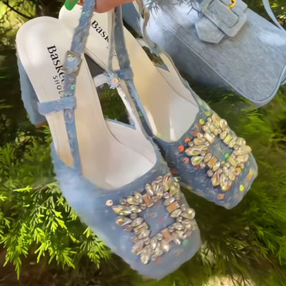 Crystal Thick-Sole Sandals