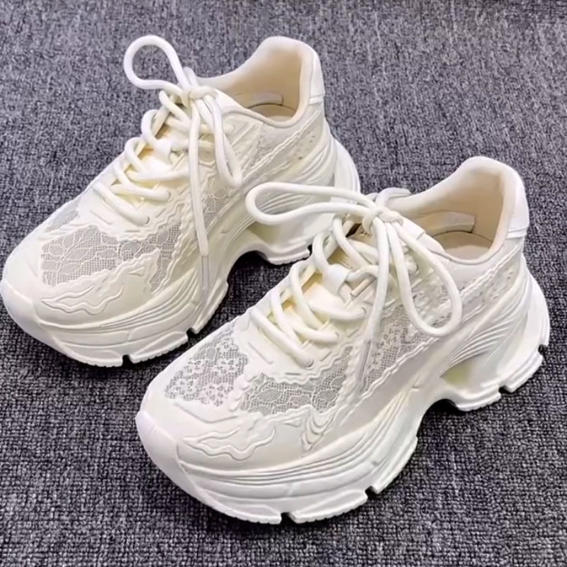 White Breathable Chunky Sneakers