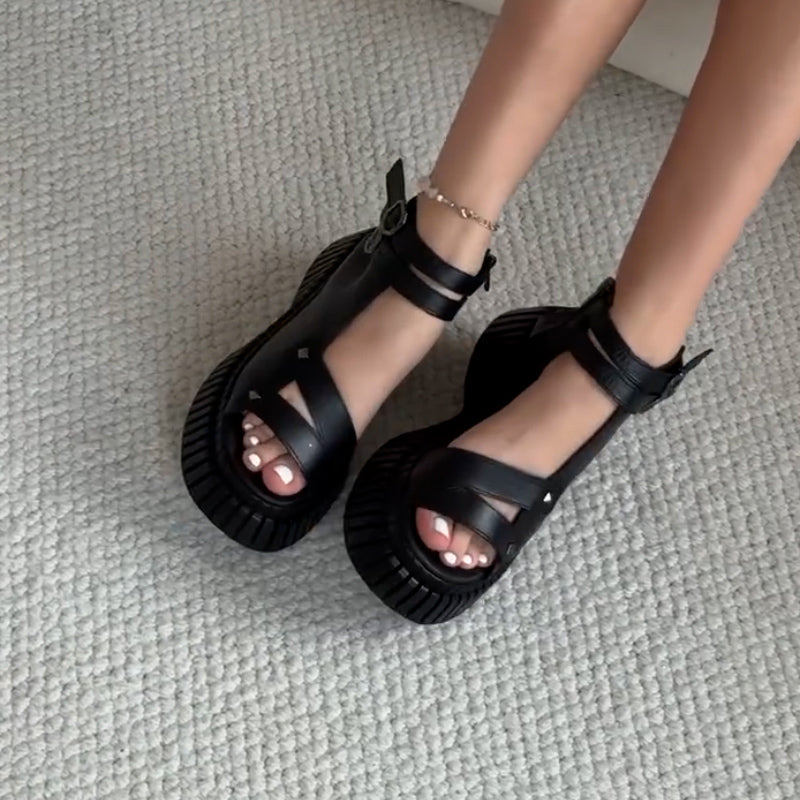 Black Thick-Sole Sandals