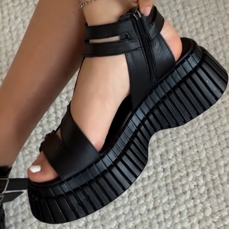 Black Thick-Sole Sandals