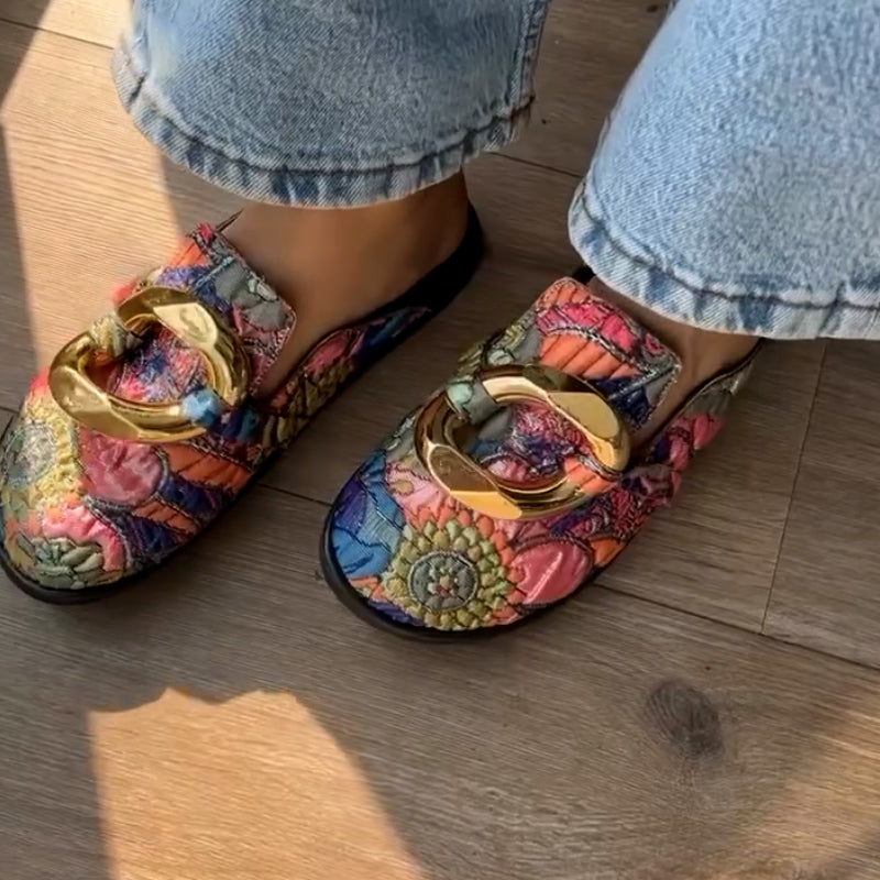 Colorful Print Flat Slippers