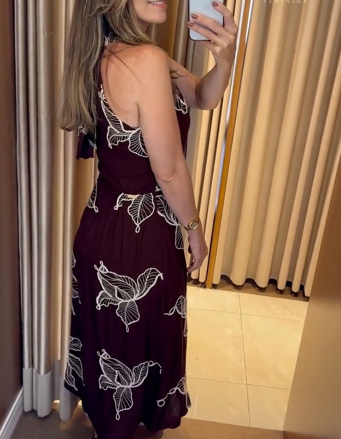 Embroidered Cross Halter Dress