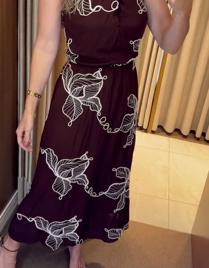 Embroidered Cross Halter Dress