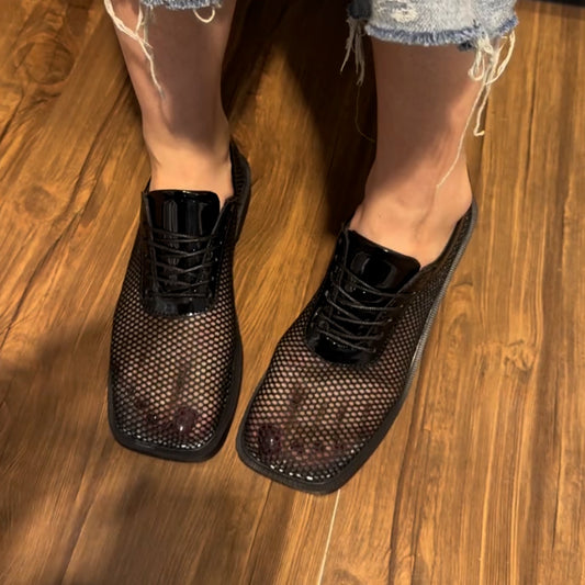 Black Hollow Flat Shoes