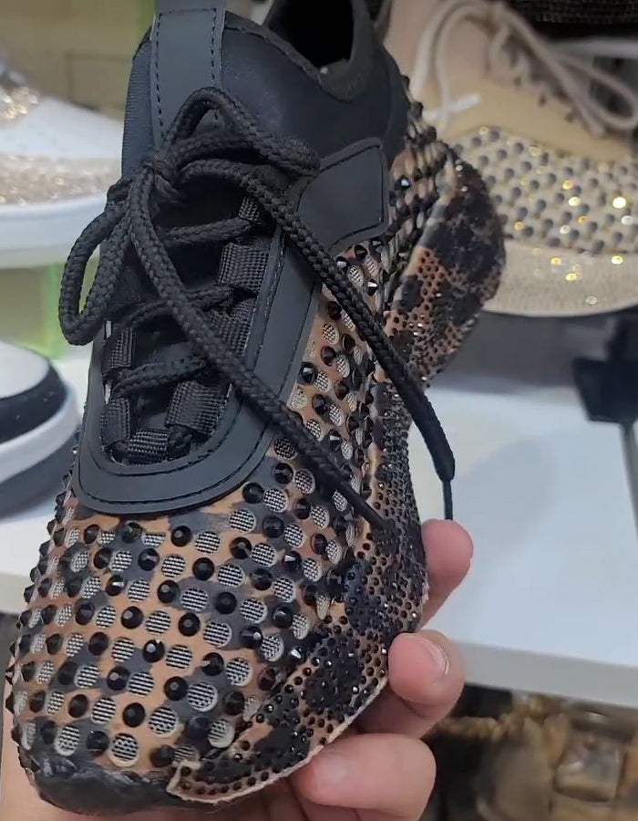 Rhinestone Lace-Up Versatile Sneakers