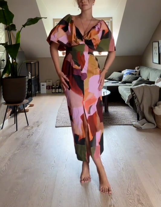 Printed Bubble Sleeve Dress