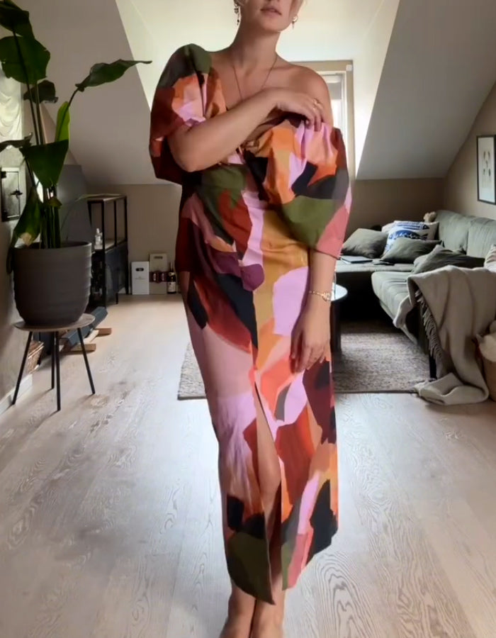 Printed Bubble Sleeve Dress