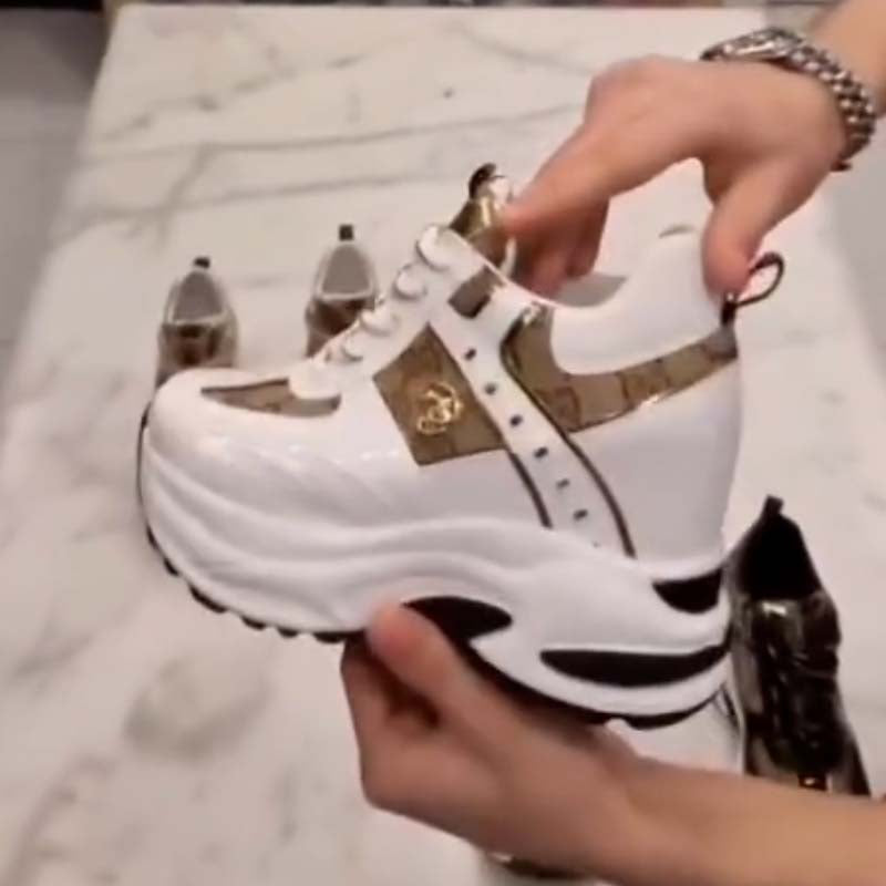 Leather Thick-Sole Sneakers