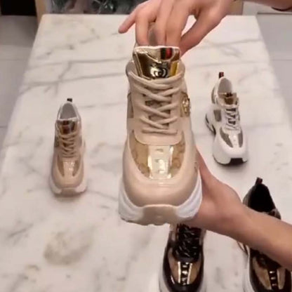 Leather Thick-Sole Sneakers