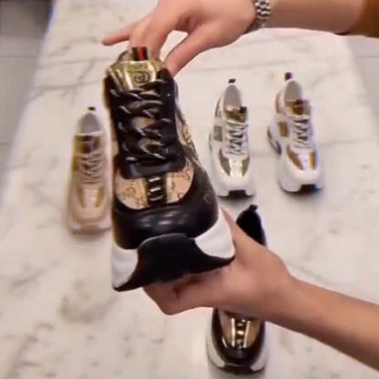 Leather Thick-Sole Sneakers