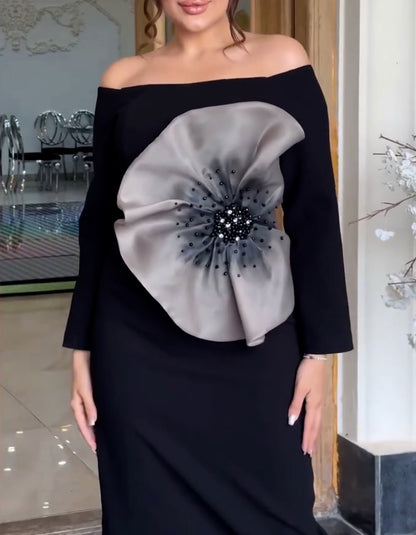 Black 3D-Flower Dress