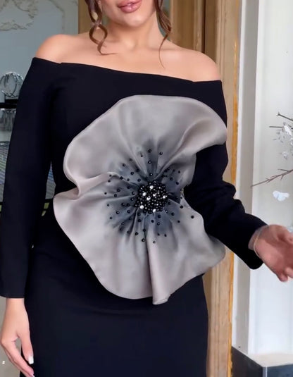 Black 3D-Flower Dress