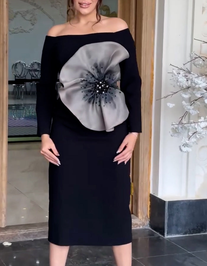 Black 3D-Flower Dress