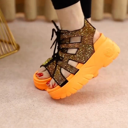 Shiny Lace-Up Sandals