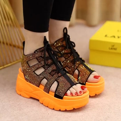 Shiny Lace-Up Sandals