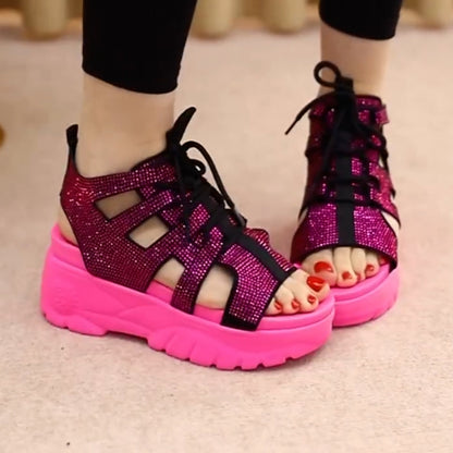 Shiny Lace-Up Sandals