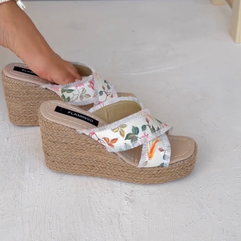 Flowers Wedge Slippers