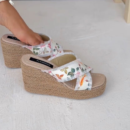 Flowers Wedge Slippers