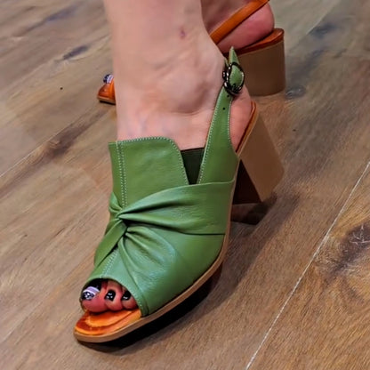 Solid-Color Leather Casual Sandals