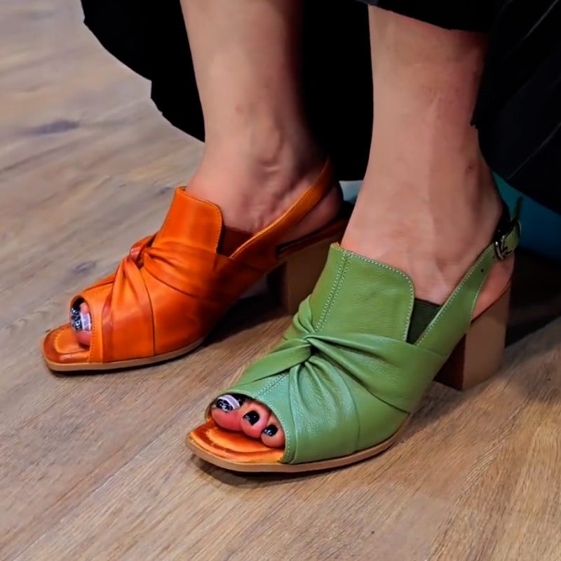 Solid-Color Leather Casual Sandals