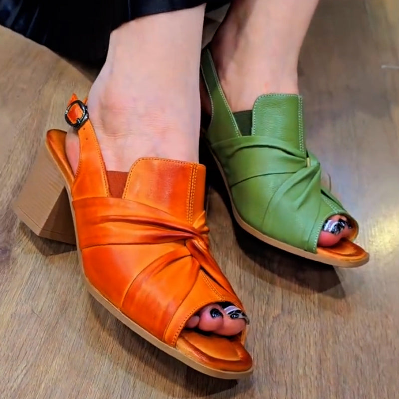 Solid-Color Leather Casual Sandals