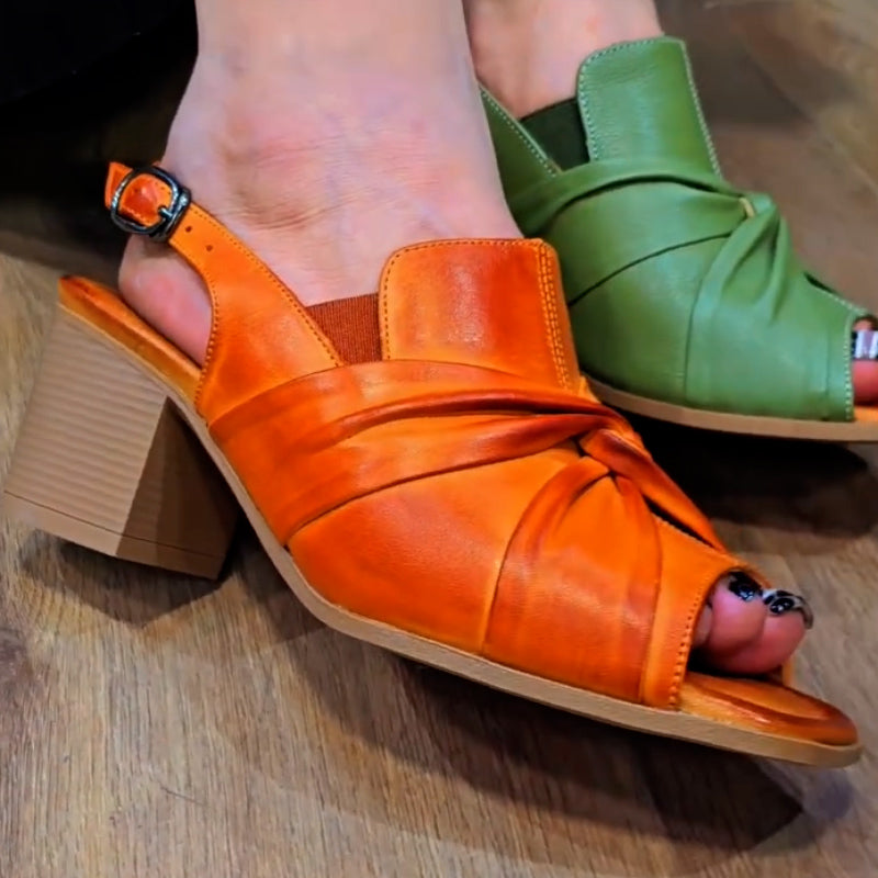 Solid-Color Leather Casual Sandals