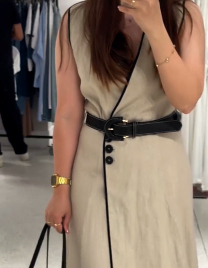 Beige Belt Dress