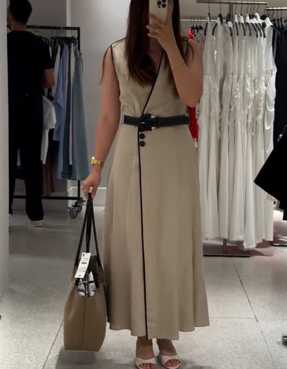 Beige Belt Dress