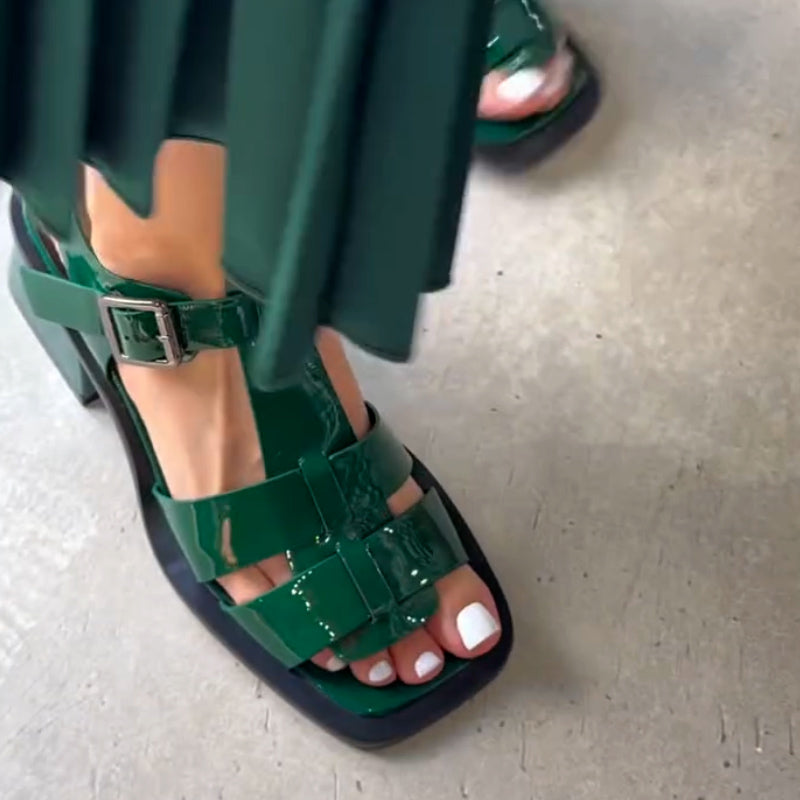 Leather Thick-Heel Sandals