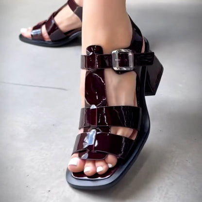 Leather Thick-Heel Sandals